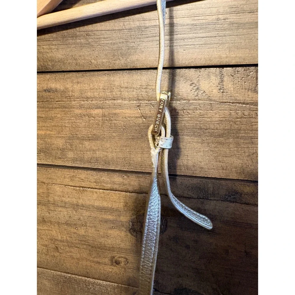 Tory Burch Metallic Gold Leather Fold Over Crossbody Clutch Bag Adjustable Strap